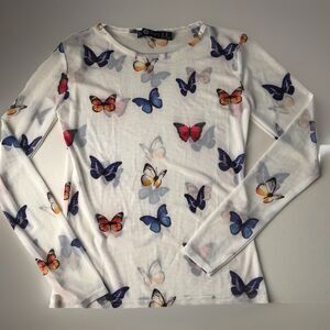 Daisy Street Juniors Sheer Butterfly Print Top Size Medium